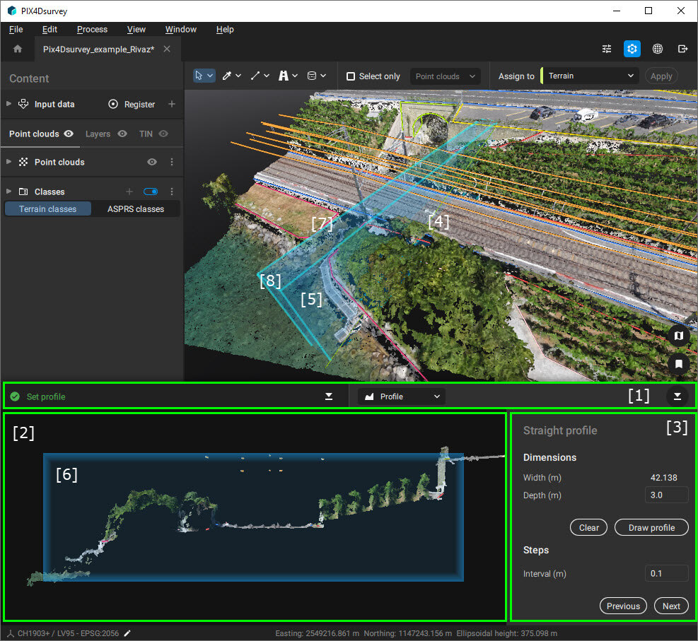 断面表示 - PIX4Dsurvey
